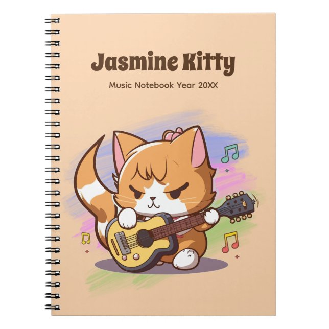 Cuaderno Cute Naranja Gato Tocando Guitarra (Personalize) (Frente)