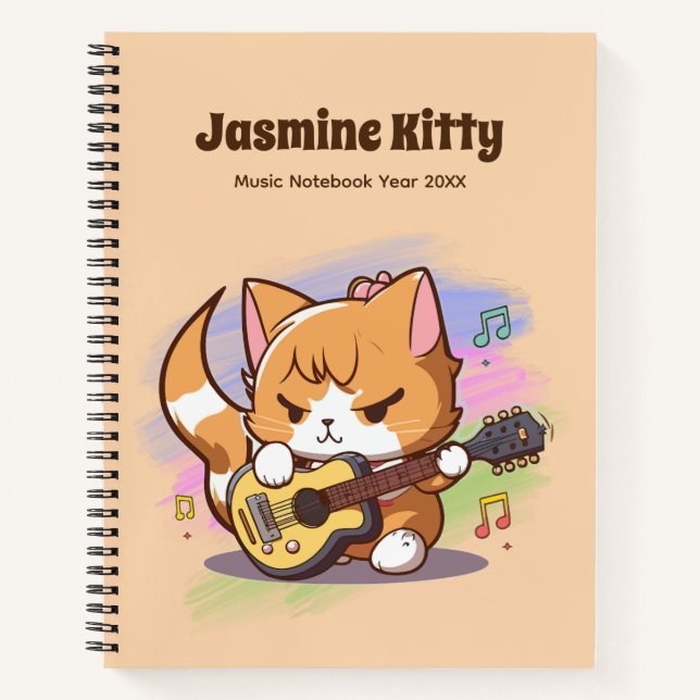 Cuaderno Cute Naranja Gato Tocando Guitarra (Personalize) (Anverso)