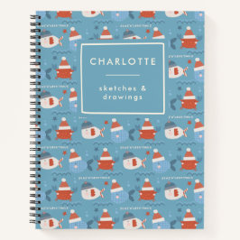 Cuaderno Cute Navidades Ocean Animals Fish Crab Azul Rojo