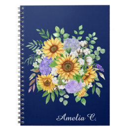 Cuaderno Cute Navy Blue Boho Wildflowers Notebook Journal