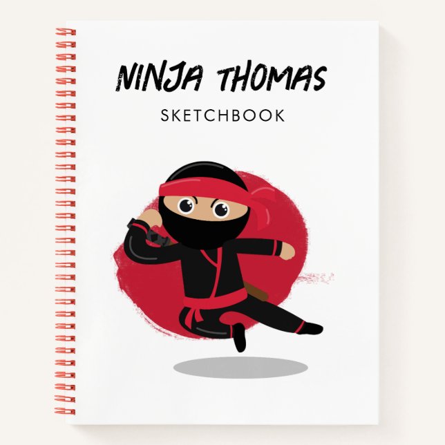 Cuaderno Cute Ninja Warrior Black & Red Kids Sketchbook (Anverso)