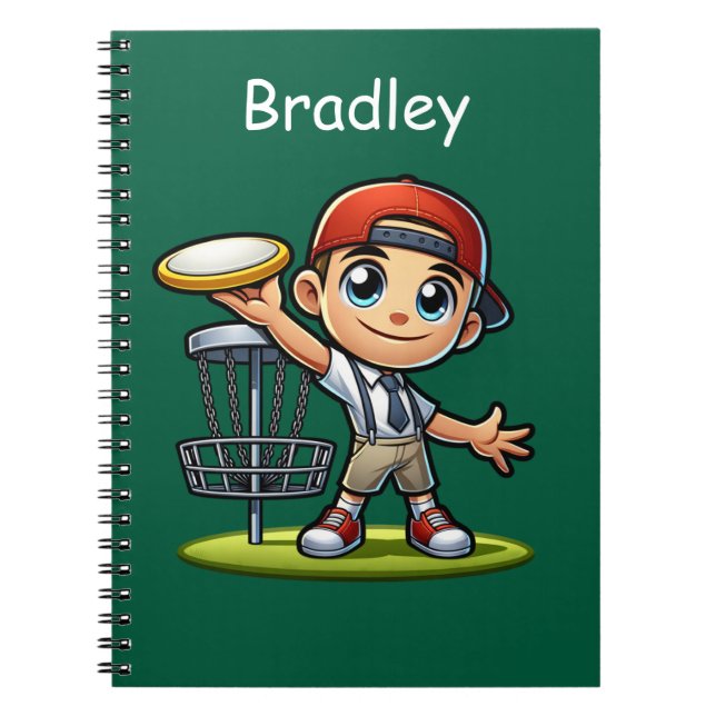 Cuaderno Cute niño pequeño jugando disco Golf Personalizado (Frente)