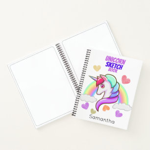 Cuaderno Cute Nombre Corazón Arcoiris Unicornio Esbozo