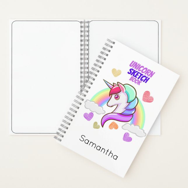Cuaderno Cute Nombre Corazón Arcoiris Unicornio Esbozo (Interior)