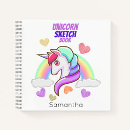Cuaderno Cute Nombre Corazón Arcoiris Unicornio Esbozo