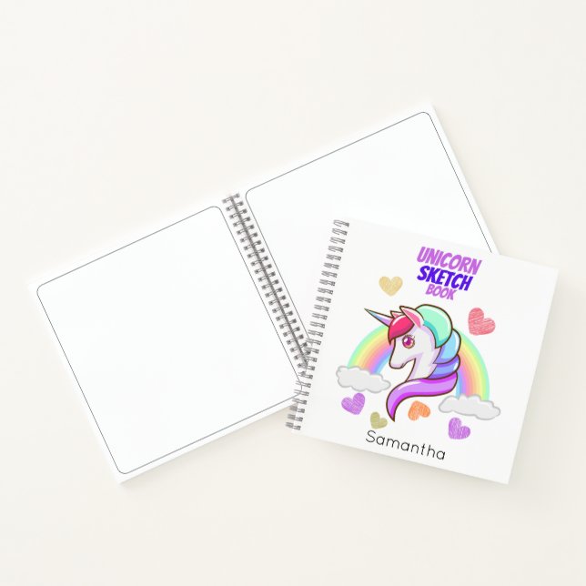 Cuaderno Cute Nombre Corazón Arcoiris Unicornio Esbozo (Interior)