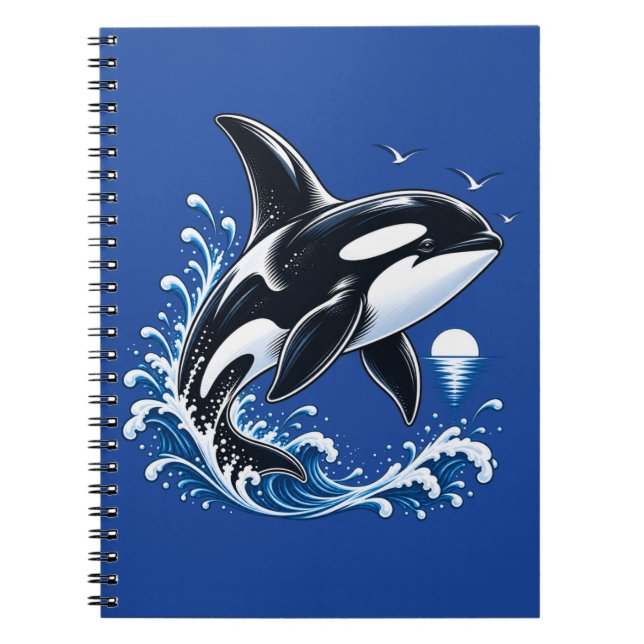 Cuaderno Cute Orca Ballena Saltando a Través de las Olas de (Frente)