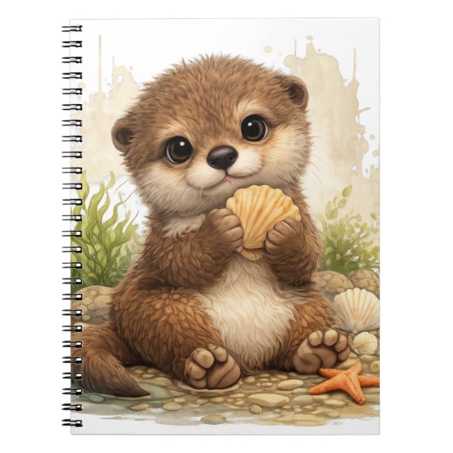 Cuaderno Cute Otter Holding Shell Kawaii Ocean Beach  (Frente)