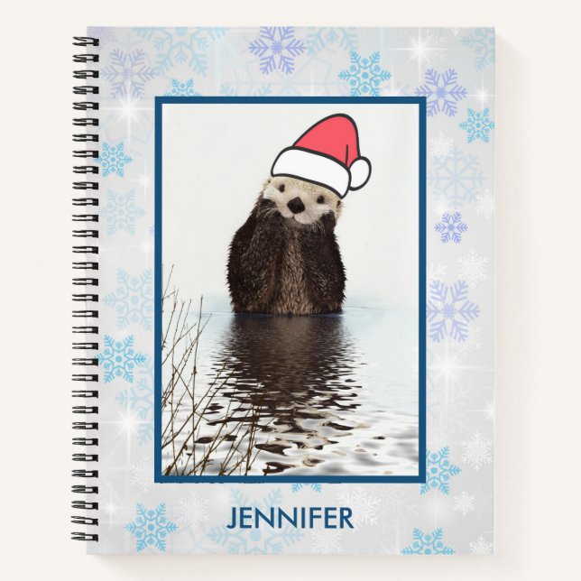 Cuaderno Cute Otter llevando un Navidad de Santa Hat (Anverso)