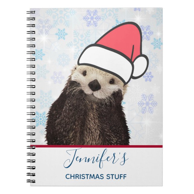 Cuaderno Cute Otter llevando un Navidad de Santa Hat (Frente)