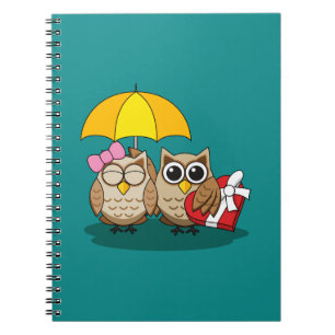Cuaderno Cute Owl Lovers w/ Umbrella & Red Chocolate Box