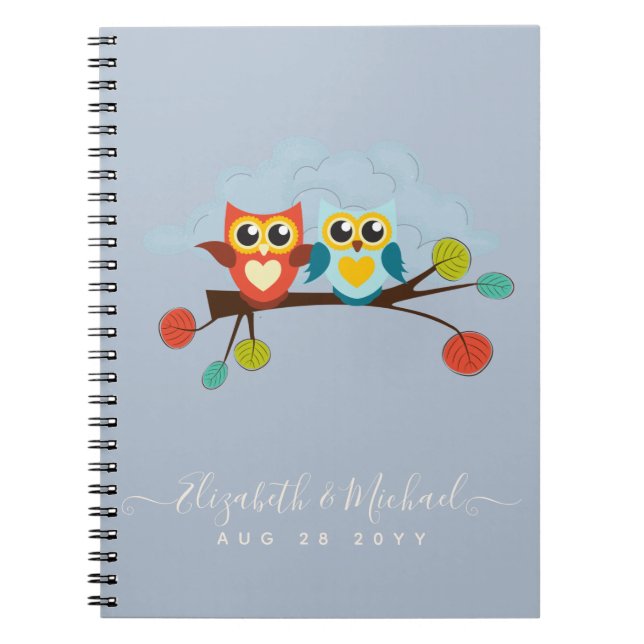 Cuaderno Cute OWLS Tema Boda Naranja Azul (Frente)