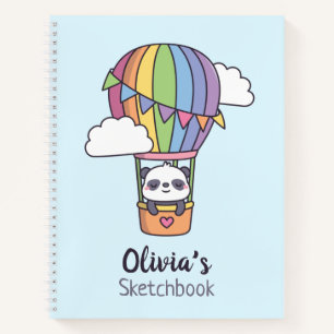 Cuaderno Cute Panda en Globo Aerostático de Arcoíris Cuader