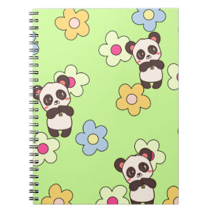 Cuaderno Cute Panda y Patrón Kawaii de Flores