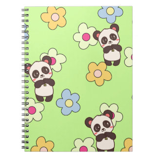 Cuaderno Cute Panda y Patrón Kawaii de Flores