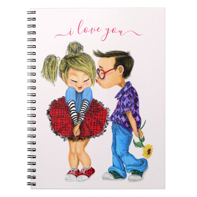 Cuaderno Cute Pareja de texto para portátiles - Te amo (Frente)