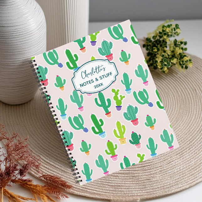 Cuaderno Cute Pastel Cactus Monogram Script Name  (Subido por el creador)