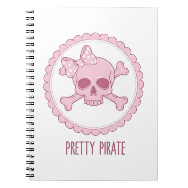 Cuaderno Cute Pastel Pink Skull with Bow and Crossbones Des (Frente)