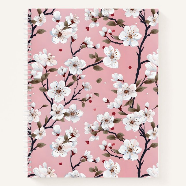 Cuaderno Cute Pastel Pink White Sakura Tree Branch Asian (Anverso)