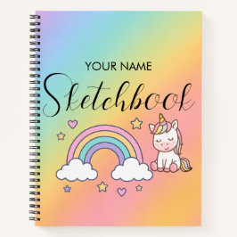 Cuaderno Cute Pastel Unicorn Rainbow Custom Name