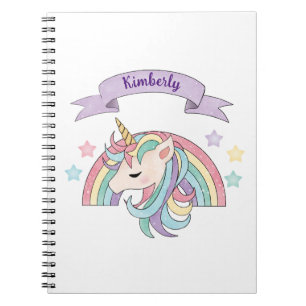 Cuaderno Cute Pastel Unicornio y Arcoíris Brillante con Nom