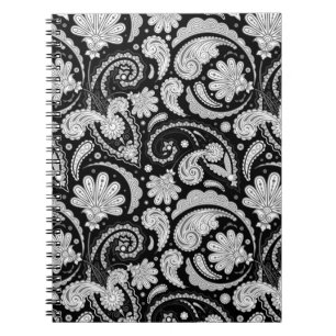Cuaderno Cute patrones de cachemira vintage en blanco y neg
