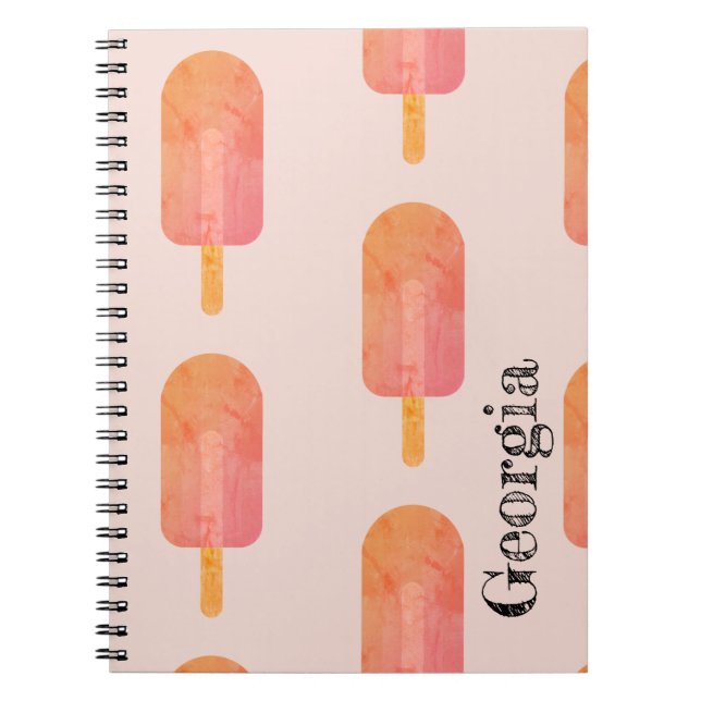 Cuaderno Cute Peachy Naranja Popsicle Custom Name Notebook (Frente)