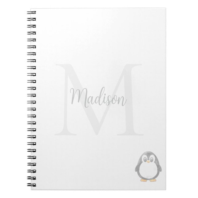 Cuaderno Cute Penguin Custom Name Initial  (Frente)