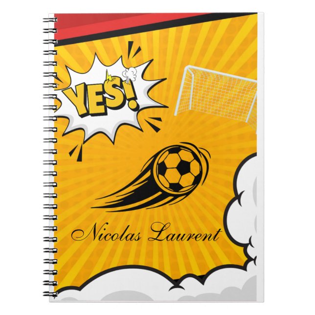 Cuaderno Cute personalizado de fútbol amarillo Spiral foto  (Frente)