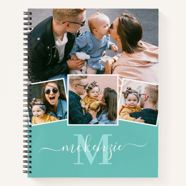 Cuaderno Cute Photo Collage Monogram Teal (Anverso)