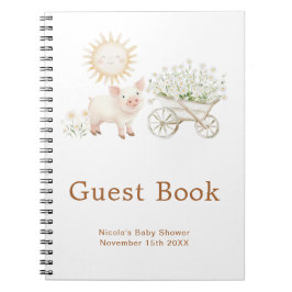 Cuaderno Cute Pig Wheelbarrow Baby Shower Guest Book
