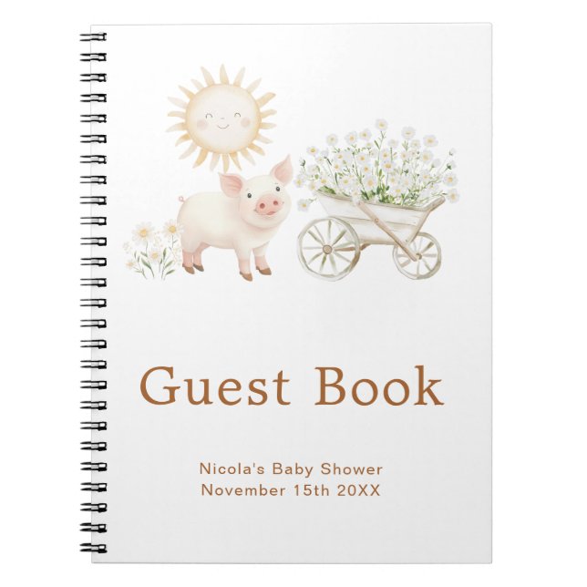 Cuaderno Cute Pig Wheelbarrow Baby Shower Guest Book (Frente)