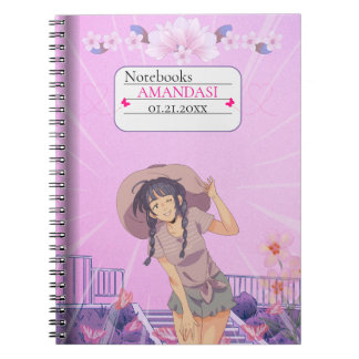 Cuaderno Cute-Pink Anime Girl Floral Aesthetic Notebook