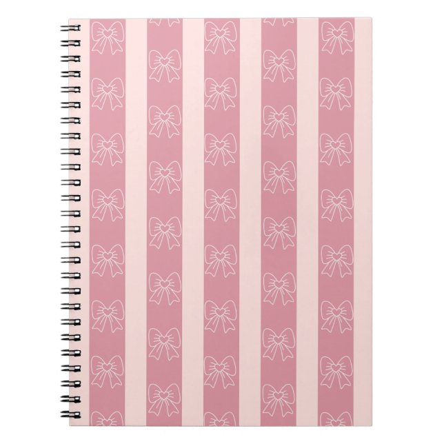 Cuaderno Cute Pink Bow Stripe Pattern – Girly Aesthetic (Frente)