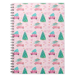 Cuaderno Cute Pink Christmas Car Tree Seamless Pattern