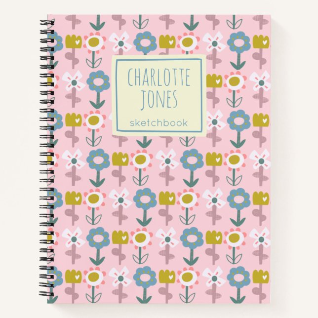 Cuaderno Cute Pink Garden Flores Esquemas Personalizados (Anverso)