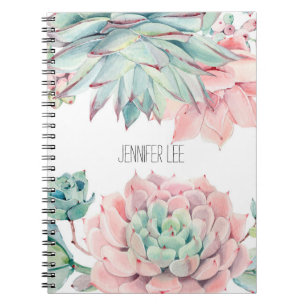 Cuaderno Cute pink green succulents and your name on