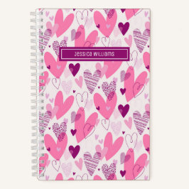 Cuaderno Cute Pink Heart Doodle Pattern Sweet Love