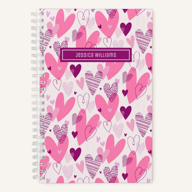 Cuaderno Cute Pink Heart Doodle Pattern Sweet Love (Anverso)