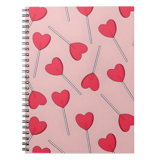 Cuaderno Cute Pink Heart Lollipops Seamless Pattern (Frente)