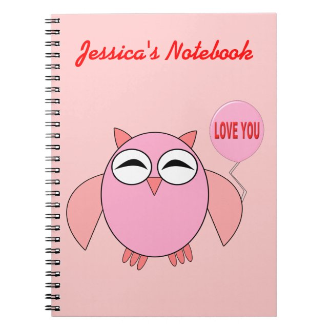 Cuaderno Cute Pink Love You Owl Personalizable Notebook (Frente)