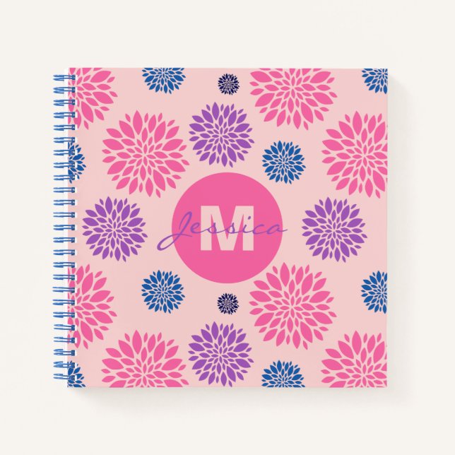Cuaderno Cute Pink Purple Blue Floral Pattern Personalised (Anverso)