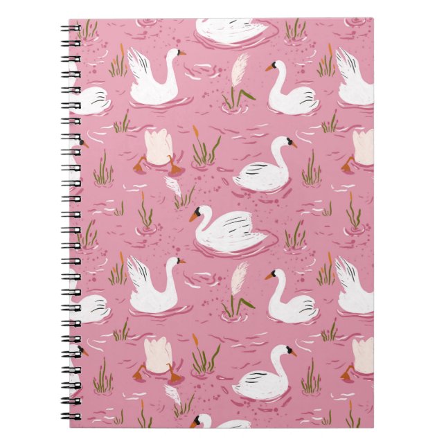 Cuaderno Cute Pink Swan Seamless Pattern (Frente)