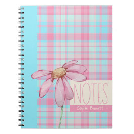 Cuaderno Cute plaid  pastel pink Daisy Notes Notebook 