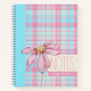 Cuaderno Cute plaid pastel pink Daisy Notes Notebook