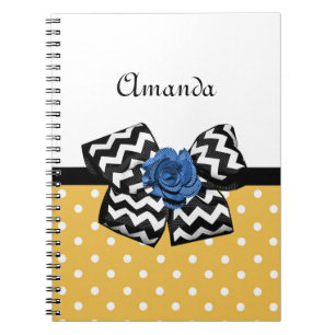 Cuaderno Cute puntos amarillos Rosa azul Chevron Bow con no
