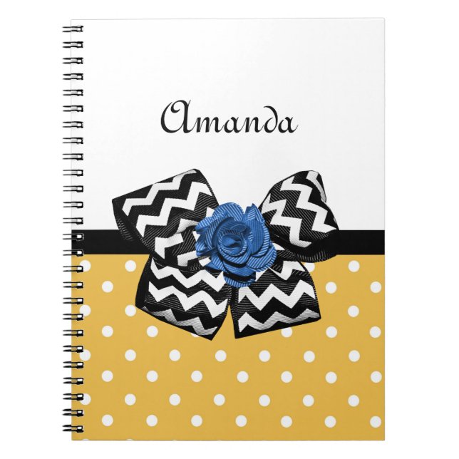 Cuaderno Cute puntos amarillos Rosa azul Chevron Bow con no (Frente)