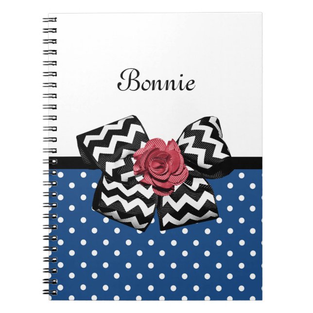 Cuaderno Cute puntos de Polka Azul Rojo Rojo Rosa Chevron B (Frente)