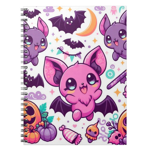 Cuaderno Cute purple bats halloween candy (Frente)