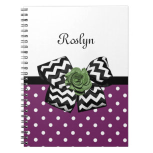 Cuaderno Cute Púrpura Pega Rosa Verde Chevron Bow Con Nombr